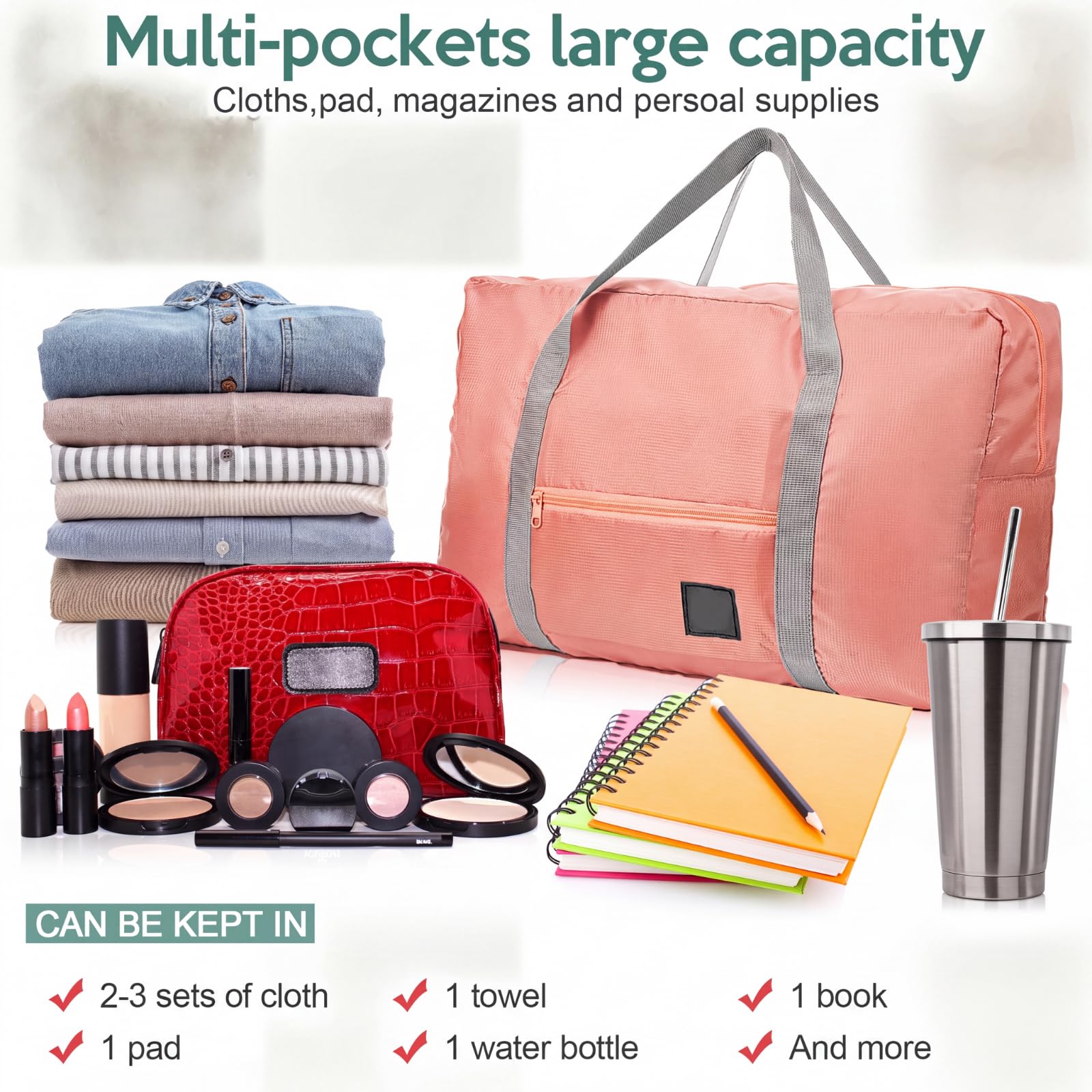 Faltbare Reisetaschen für Damen, Wochenendtaschen, leichte Gepäcktasche, persönliche Gegenstände, Sporttasche, Turnbeutel, Unisex, Wochenender, Übernachtung, Flughafen, 15 Stück, Mehrfarbig,