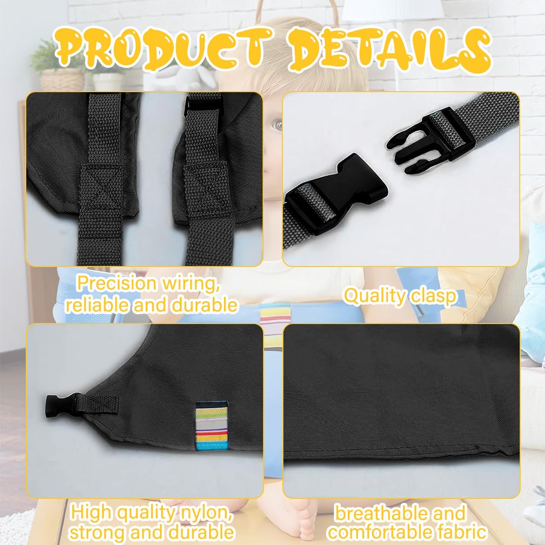 Harnais de Voyage pour Chaise Haute Portable pour Tout-petits et Bébés, Accessoires Essentiels pour Chaise Haute de Voyage Curité Bebe RéGlable Sangle Chaise,Harnais Respirant(Noir)