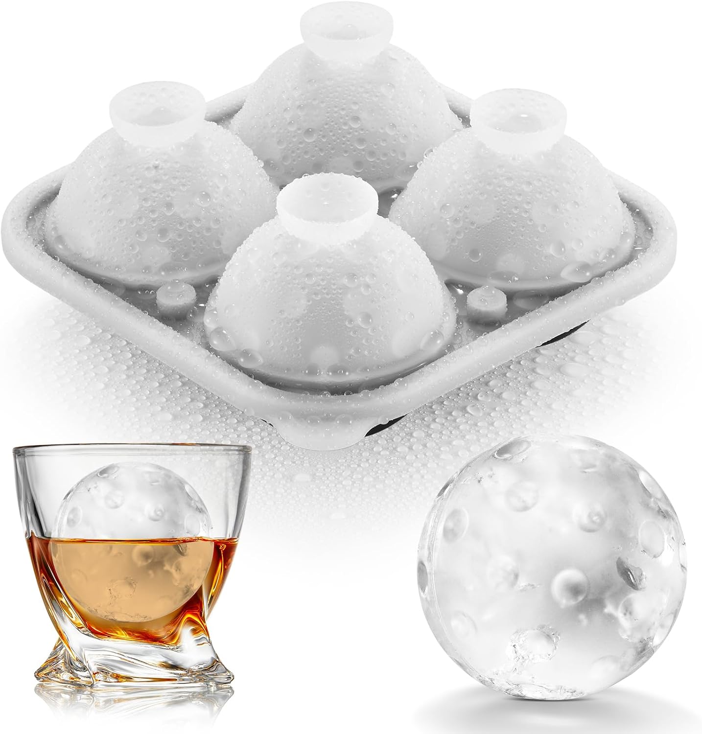 ACOOKEE Novelty Pickleballs Gifts Ball Ice Maker Mold, 2.2" Large Sphere Round Ice Cube Mold for Cocktails, Whiskey, Bourbon Chilling, 4 Hole Fun Shapes Big Silicone Circle Ice Cube Trays