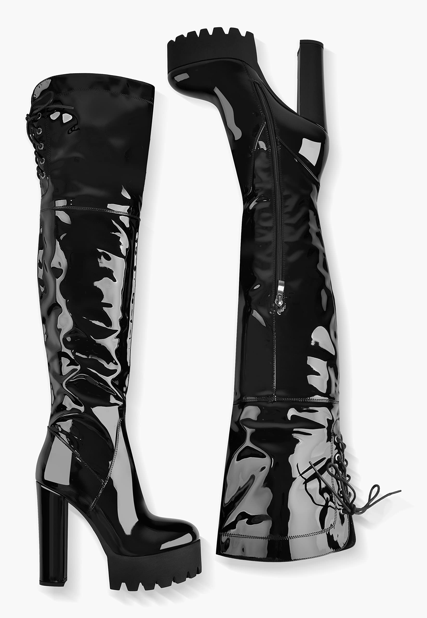 Only maker Damen Overknee High Heels Plateau Stiefel mit Blockabsatz Profilsohle