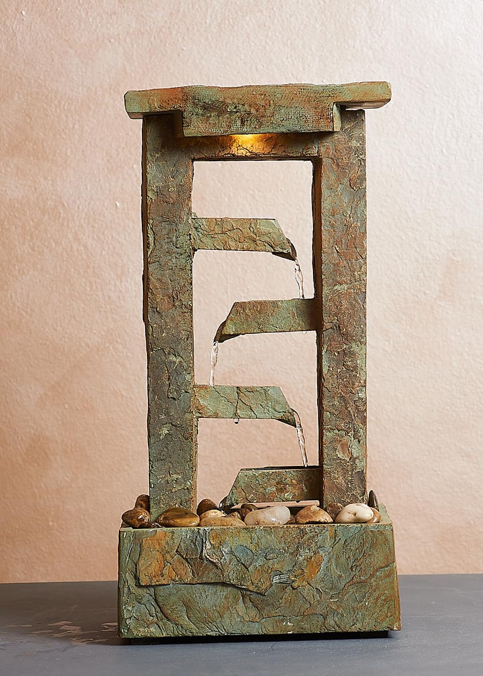 Fontana Zen in Pietra Essenza – Fontana Decorativa da Interno con Cascata d’Acqua Rilassante, Ideale per Casa, Ufficio e Meditazione (Essenza)