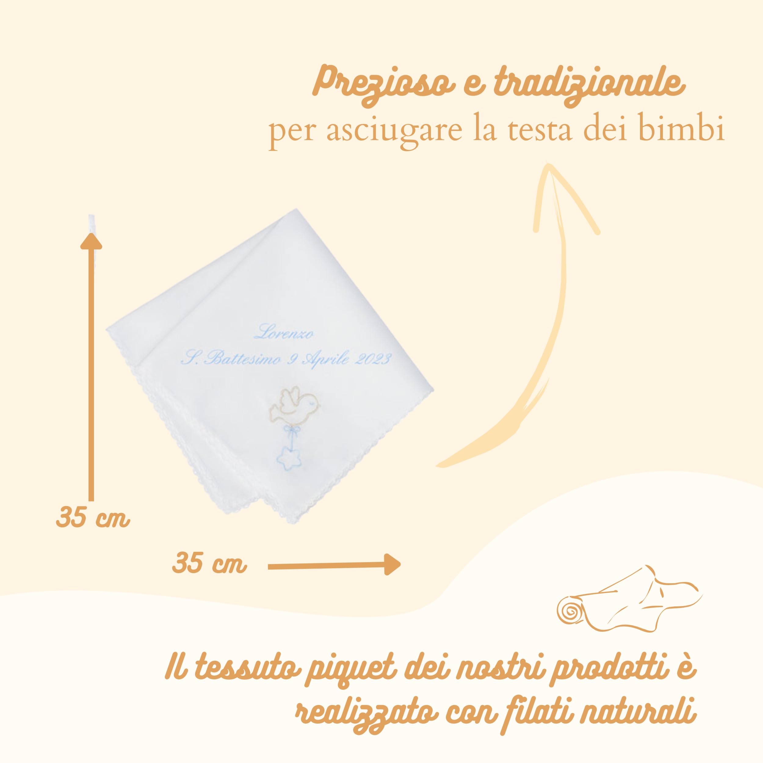 Coccole - Set 4 Pezzi per Battesimo Fazzoletto, Bavaglino, Vestina e Busta - Set Completo Personalizzato con Nome e Data a Tema Stella Azzurro - Kit 4 Pezzi Battesimo in Tessuto Piquet