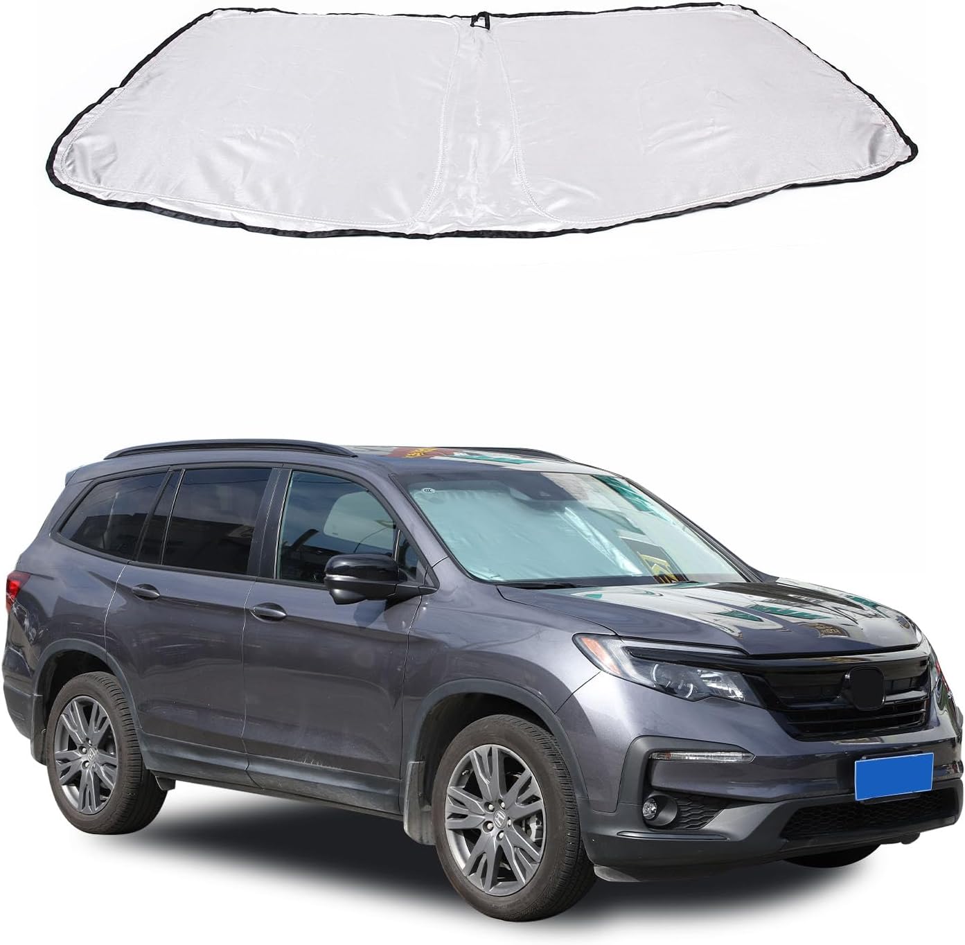 Custom Fit Car Front Windshield Sunshade Compatible with Honda Pilot 2016-2021, Foldable Sun Visor Protector Blocks UV Rays Auto Window Sun Shade, Keeps Your Vehicle Cooler (White)