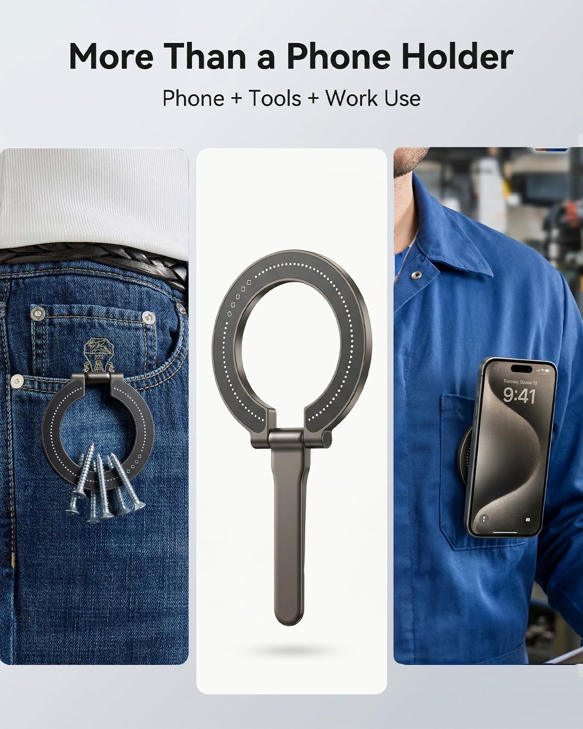 Soporte magnético para teléfono MagSafe, soporte plegable ajustable con imán fuerte, soporte de escritorio de metal, soporte magnético para herramientas con clip para cinturón, soporte de teléfono