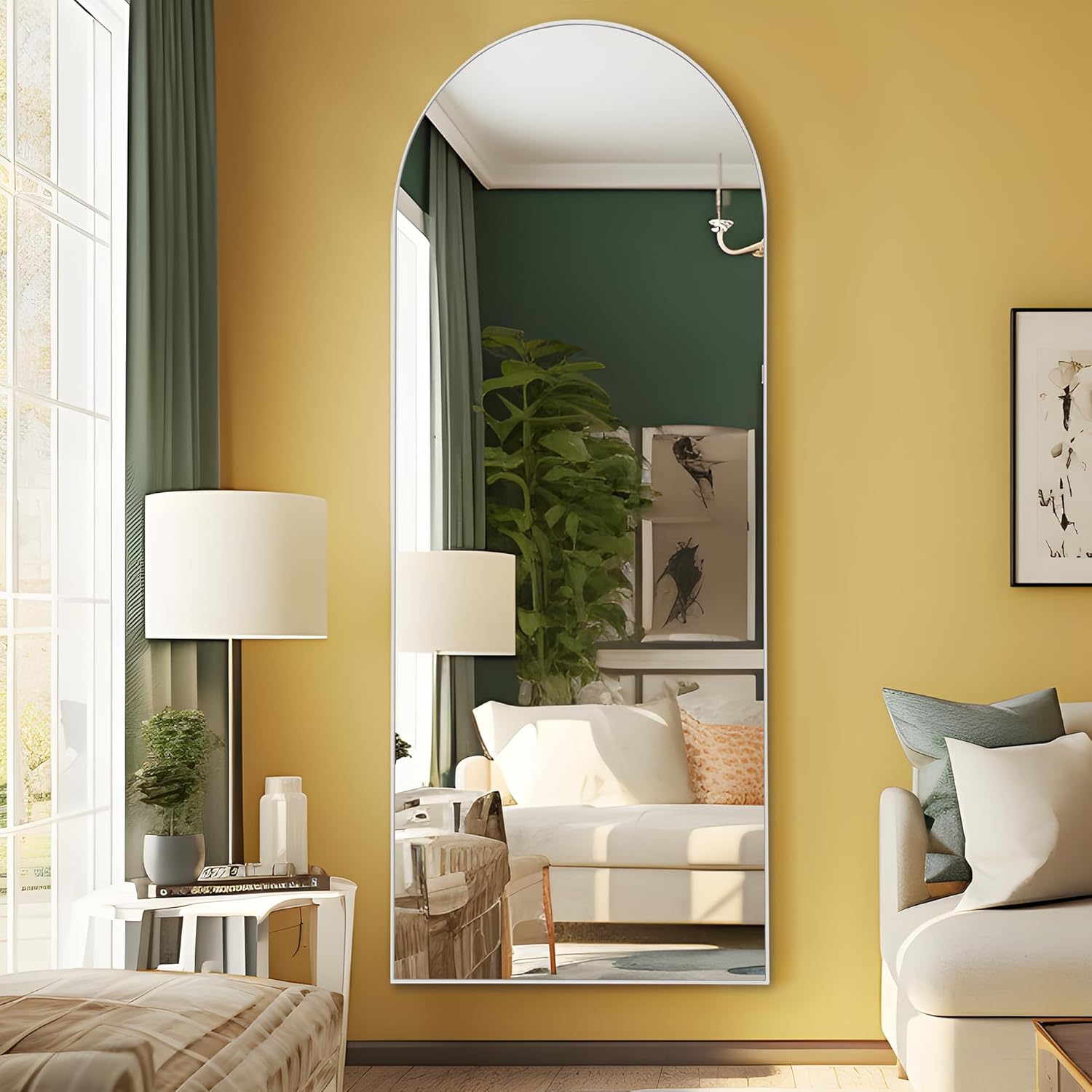 PexFix Arched Full Length Mirror 65''x22'' Arched Wall Mirror Floor Mirror with Stand Full Body Mirror with Silver Wood Frame