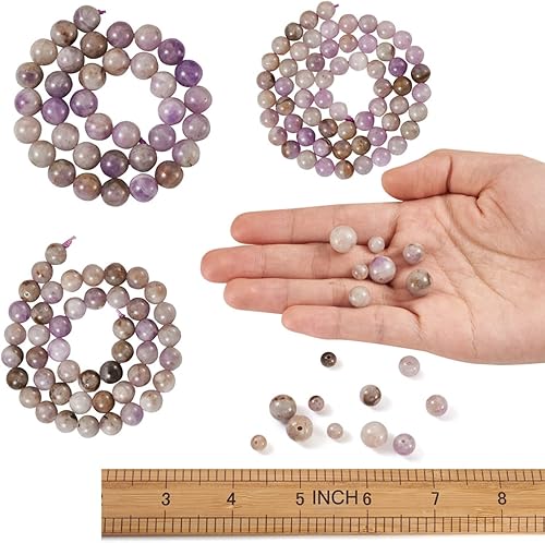 Miniatura 3 de Beadthoven - Juego de cuentas redondas de jade lavanda púrpura natural de 680.394in, cuentas redondas de piedras preciosas sueltas espaciadoras