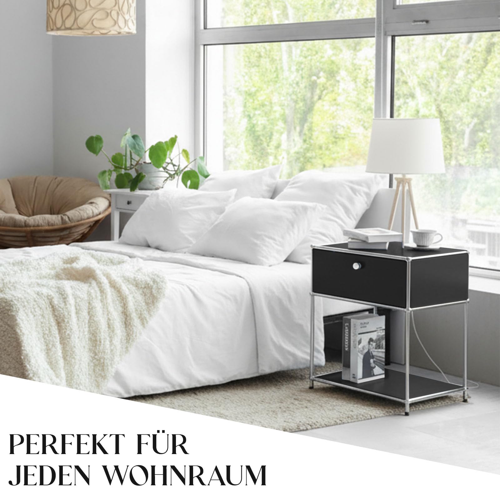 Floordirekt Regal, Metallregal, Beistelltisch - Schwarz, Chrom, 63Hx50Bx40T cm - Modulares Stecksystem im modernen Design, Metall Regal für Wohnzimmer, Büro, Flur - Nachttisch Concept Epure MK-139