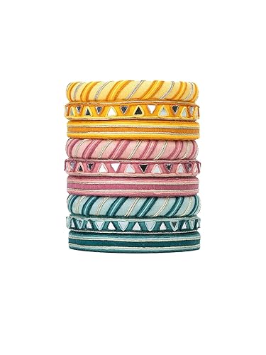 Ahana shaded coloured mirror work handcrafted Navratri bangles set For Women & girls (9 Bangles)
