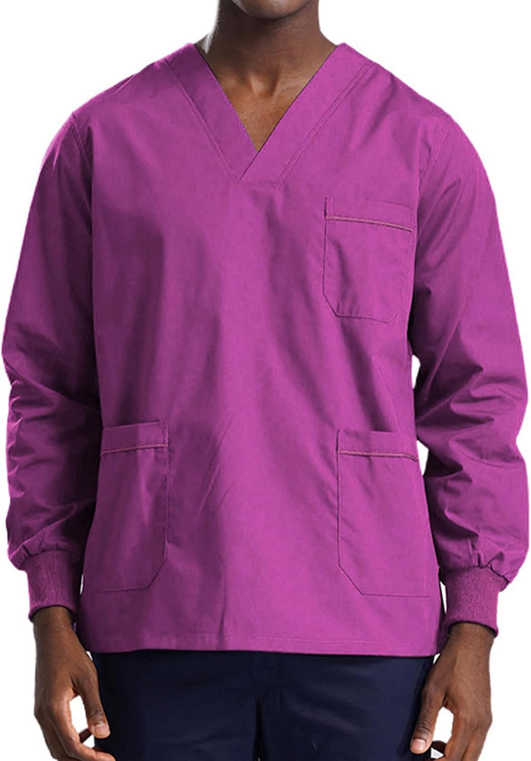 Lejafay Men V-Neck Scrub Top Healthcare Medical Uniform Professionals Workwear with 3 Pockets