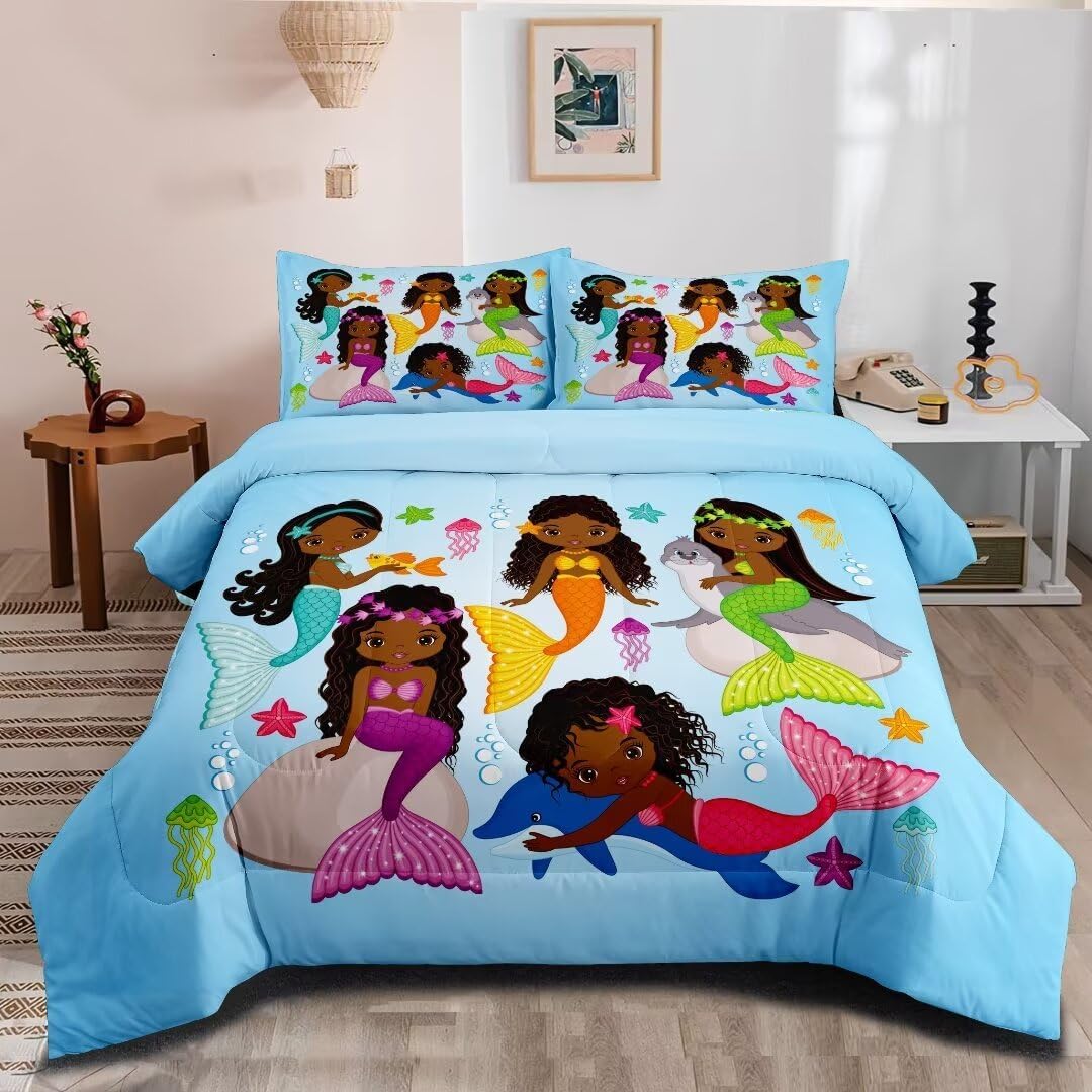 Girls Pink Ballerina Comforter Set Twin,African American Black Girl Bedding Set,Cute Little Ballet Princess Comforter Set Bedspread for Kids Toddler Girls BeBedroom Set Room Decor