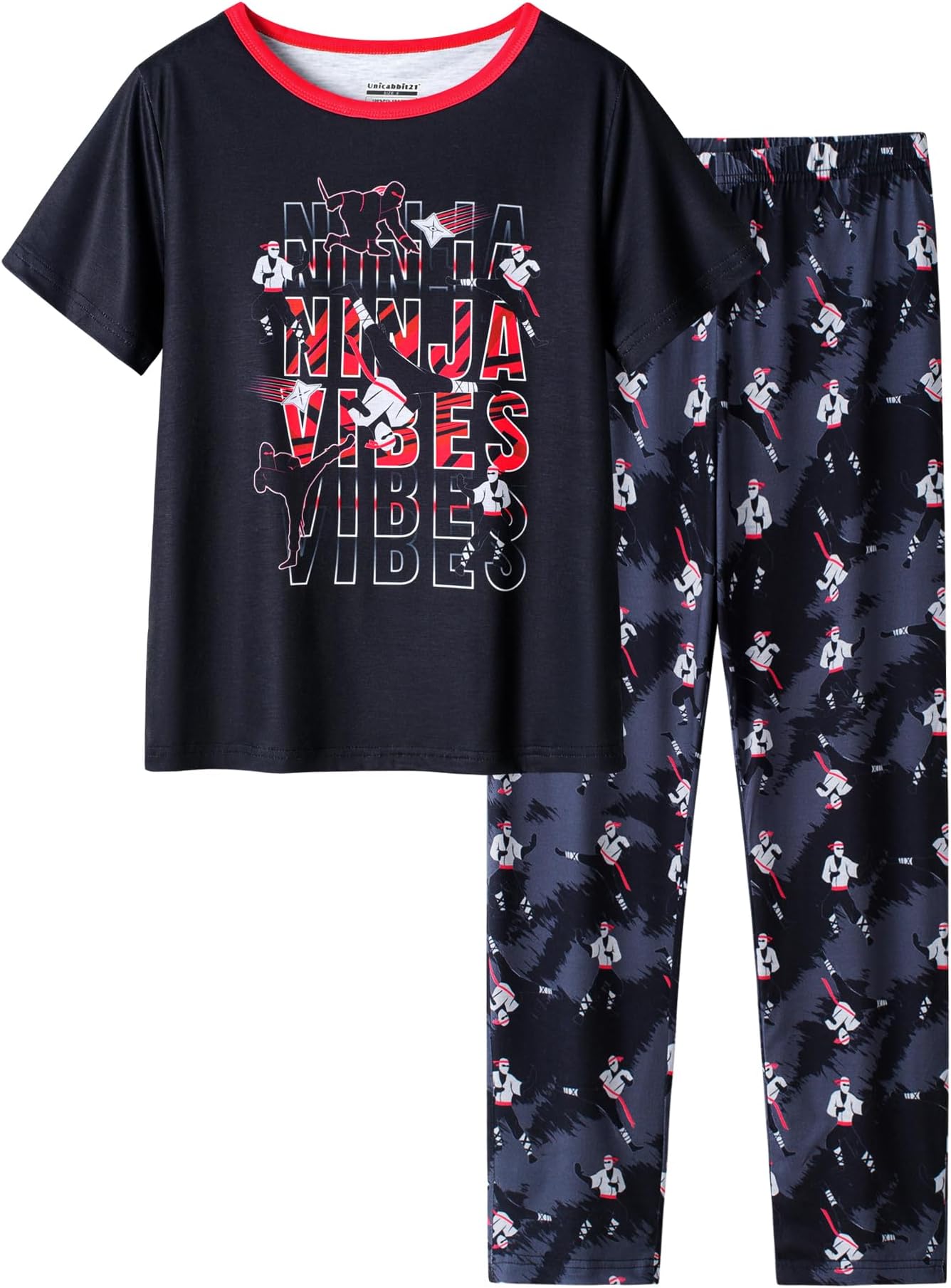 Pajamas for Boys Cute Black Gamer Short Sleeve and Pants Sleepwear 2-pieces Big Kids Summer PJS Size 6-16