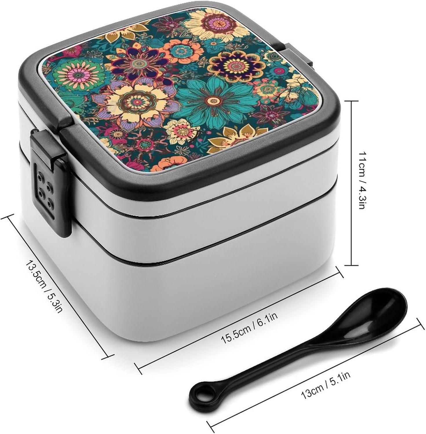 Adults Lunch Box Adult Bento Box Stackable Bento Box BPA-Free Bohemian Flower Lunch Box Food Container Ideal for Meal Prep, Work, And On The Go