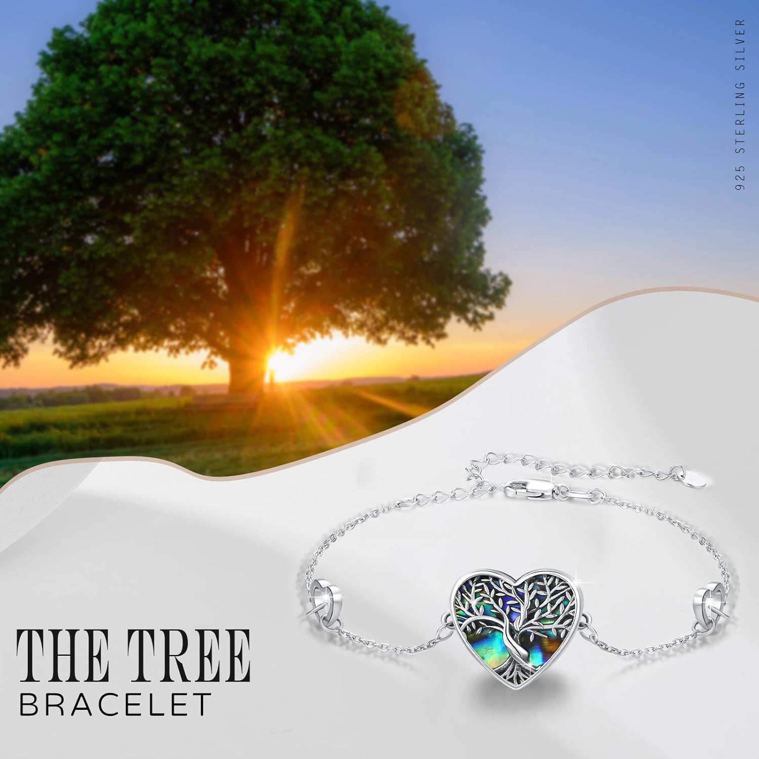 Cuoka Tree of Life Bracelet S925 Sterling Silver Heart Abalone Family Tree Nature Bracelets Jewelry for Women Anniversary Birthday Christmas Gifts for Wife Mom Her with Gift Box - Image 4