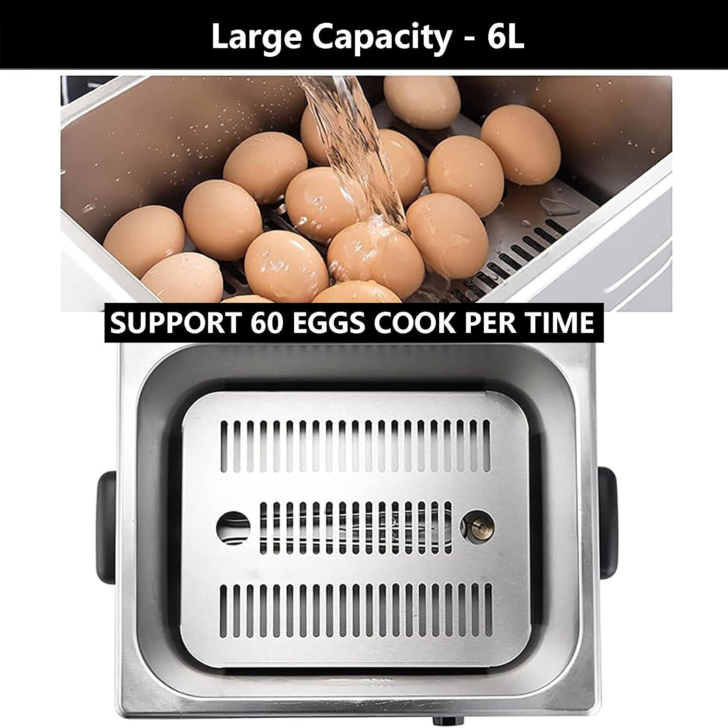 Commercial Egg Boiler & Egg Cooker 6L, Automatic Eggboilers with 60 Eggs Large Capacity, Professional Stainless Steel Egg Cooking Machine for Restaurants, 30-110°C Temper