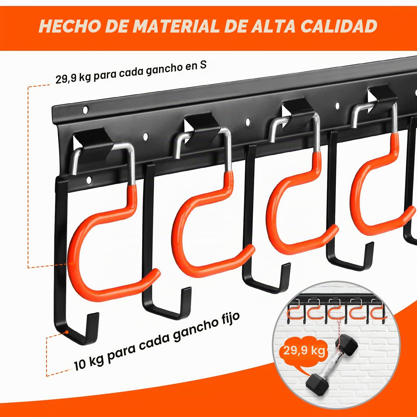 TVKB Organizador de herramientas de jardín de metal de 68 pulgadas, organizador de herramientas de garaje ajustable para montaje en pared, organizadores de garaje y almacenamiento con ganchos
