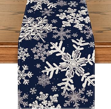 Artoid Mode Navy Blue Snowflakes Christmas Table Runner, Seasonal Winter Holiday Kitchen Dining Table Decoration for Home Party Decor 13x48 Inch