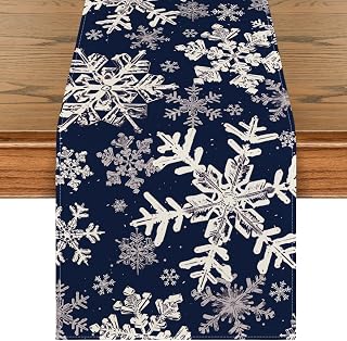 Artoid Mode Navy Blue Snowflakes Christmas Table Runner, Seasonal Winter Holiday Kitchen Dining Table Decoration for Home Party Decor 13x72 Inch
