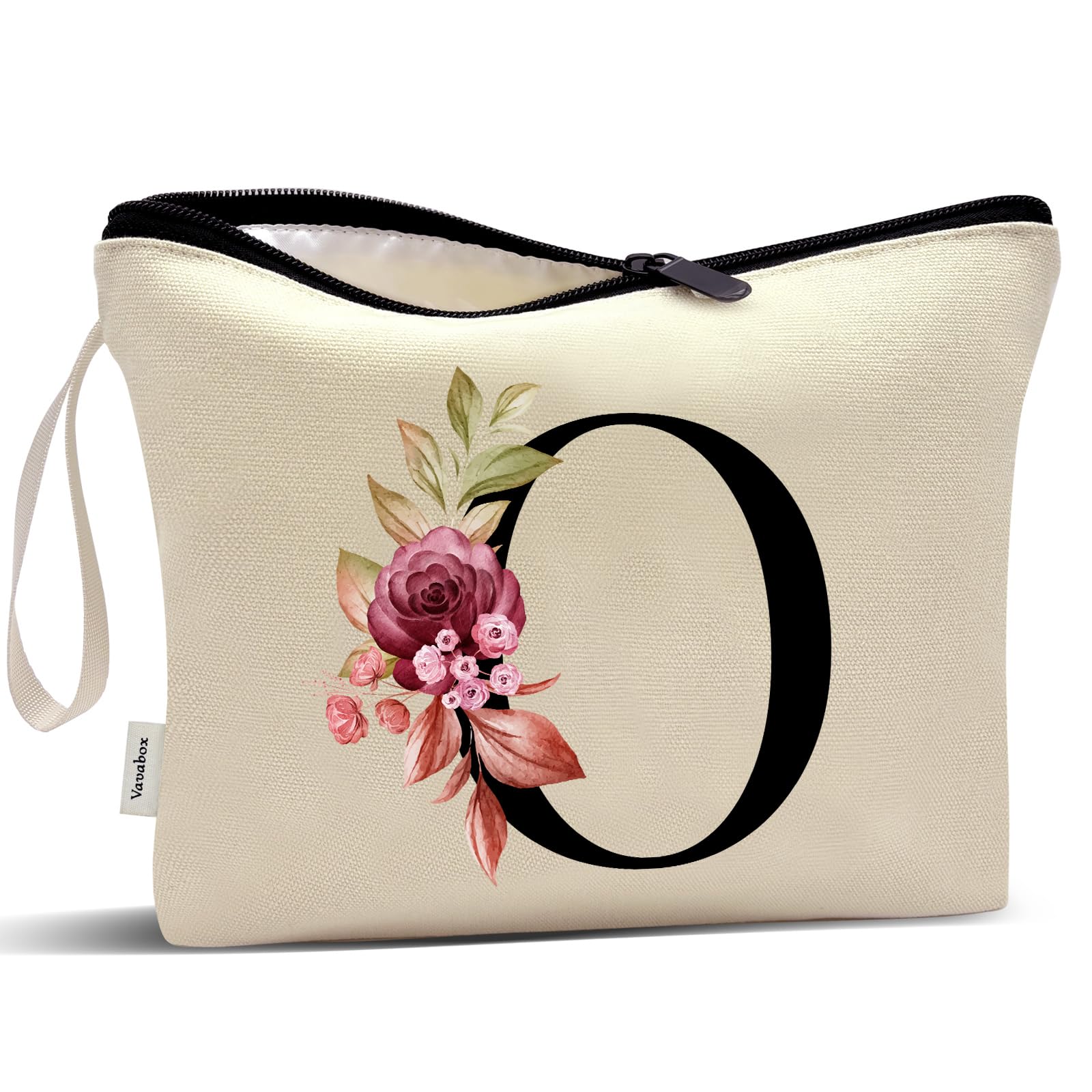 Vavabox A-Z Personalized Makeup Bag, Birthday Gifts for Women Mom, Gifts for Best Friend, Bride Bridesmaid Cosmetic bag (O, Cream Yellow)