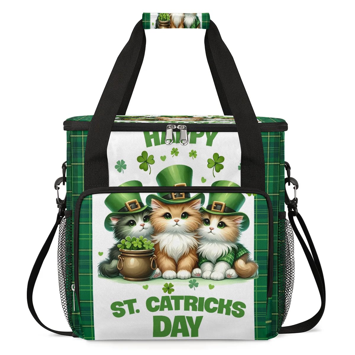 Coffee Maker Carring Bag Cat St. Patrick's Day Travel Carrying Storage Tote Bag Compatible with Keurig K-Mini or K-Mini Plus Portable Single Serve Coffee Brewer Case with Pockets for K-cup Pods