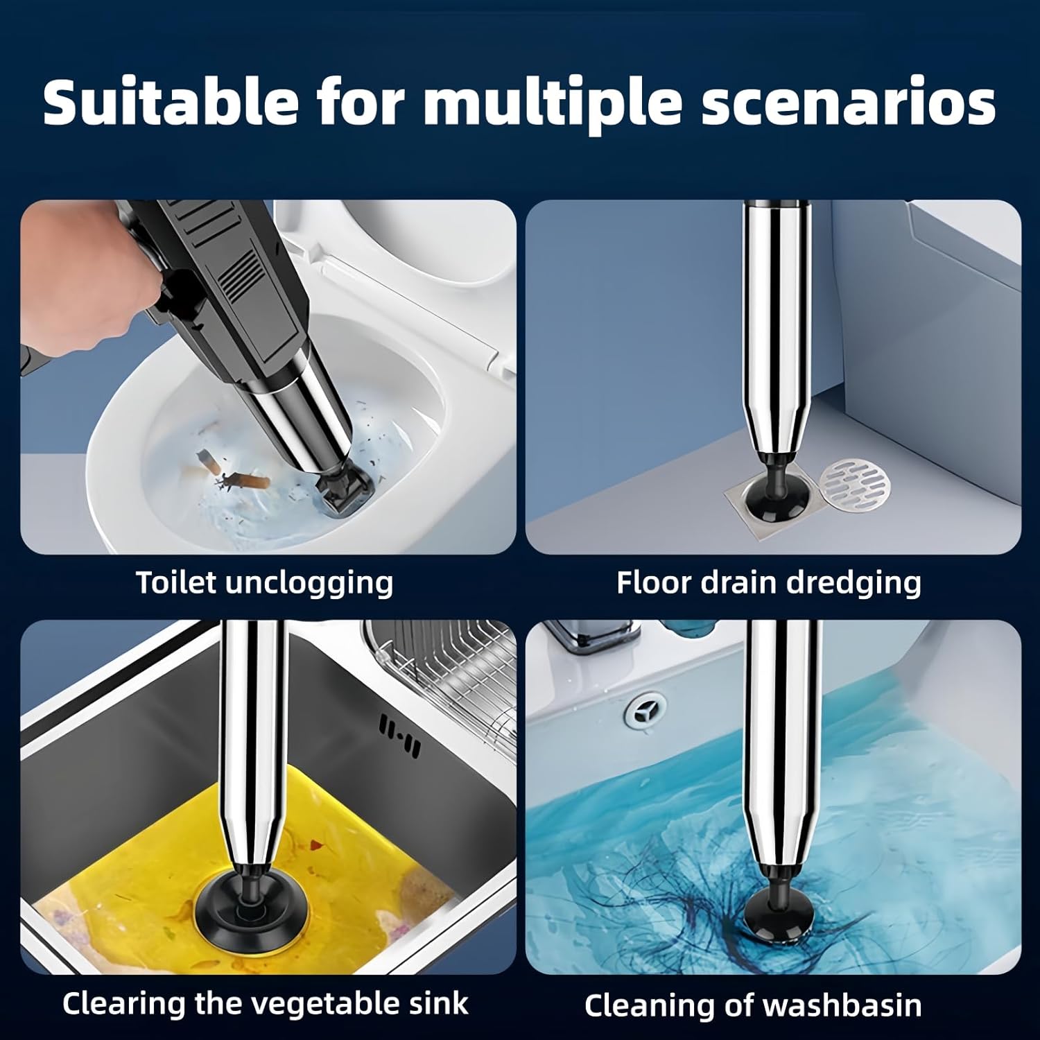 WIKINK Electric Toilet Plunger with Visual Barometer, Drain Clog Remover Tools High Pressure Air Drain Blaster, for Toilets, Bathroom, Drain Sink, Kitchen Pipes Clog