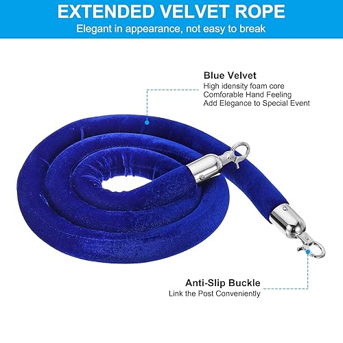 Miniatura 3 de PATIKIL Cuerda de puntal de terciopelo azul de 5.5 pies, cuerda de barrera de control de multitudes con ganchos a presión para postes, divisor de