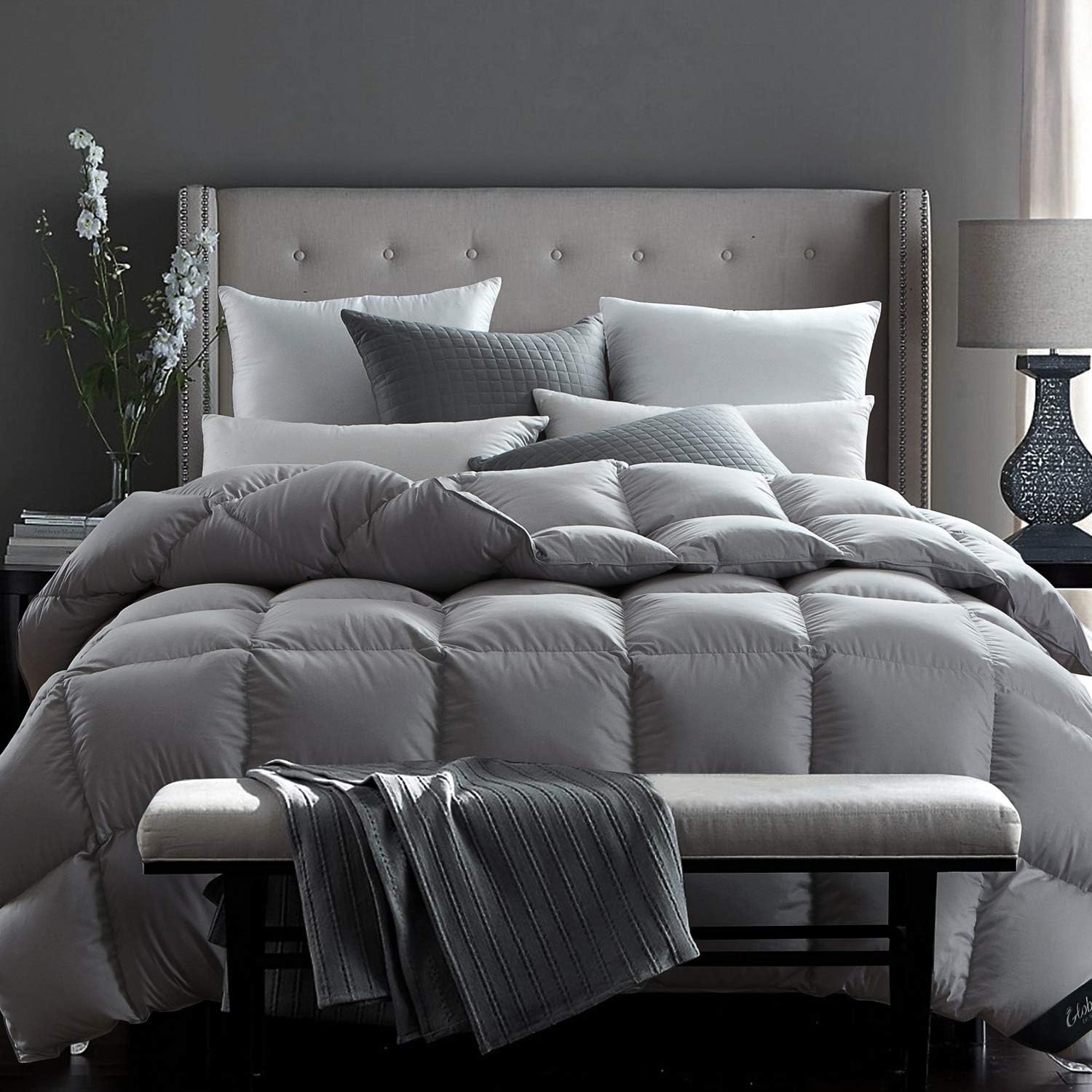 Winter Down Comforter King Size,Heavyweight Duvet Insert for Clod Sleepers,Noiseless Soft Shell,with 8 Corner Tabs,Grey