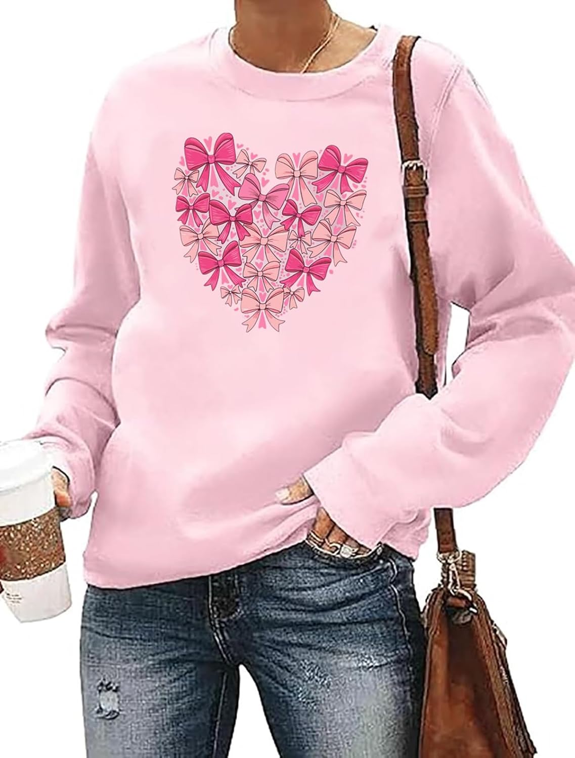 HAJIEXY Cute Bow Valentines Sweatshirt Women Coquette Cute Heart Long Sleeve Shirt Valentine Casual Long Sleeve Tops