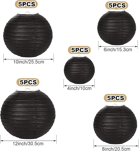 Miniatura 2 de 30 linternas de papel negro decorativas chinas, linternas de papel redondas de varios tamaños para decoraciones del hogar, fiestas y bodas,