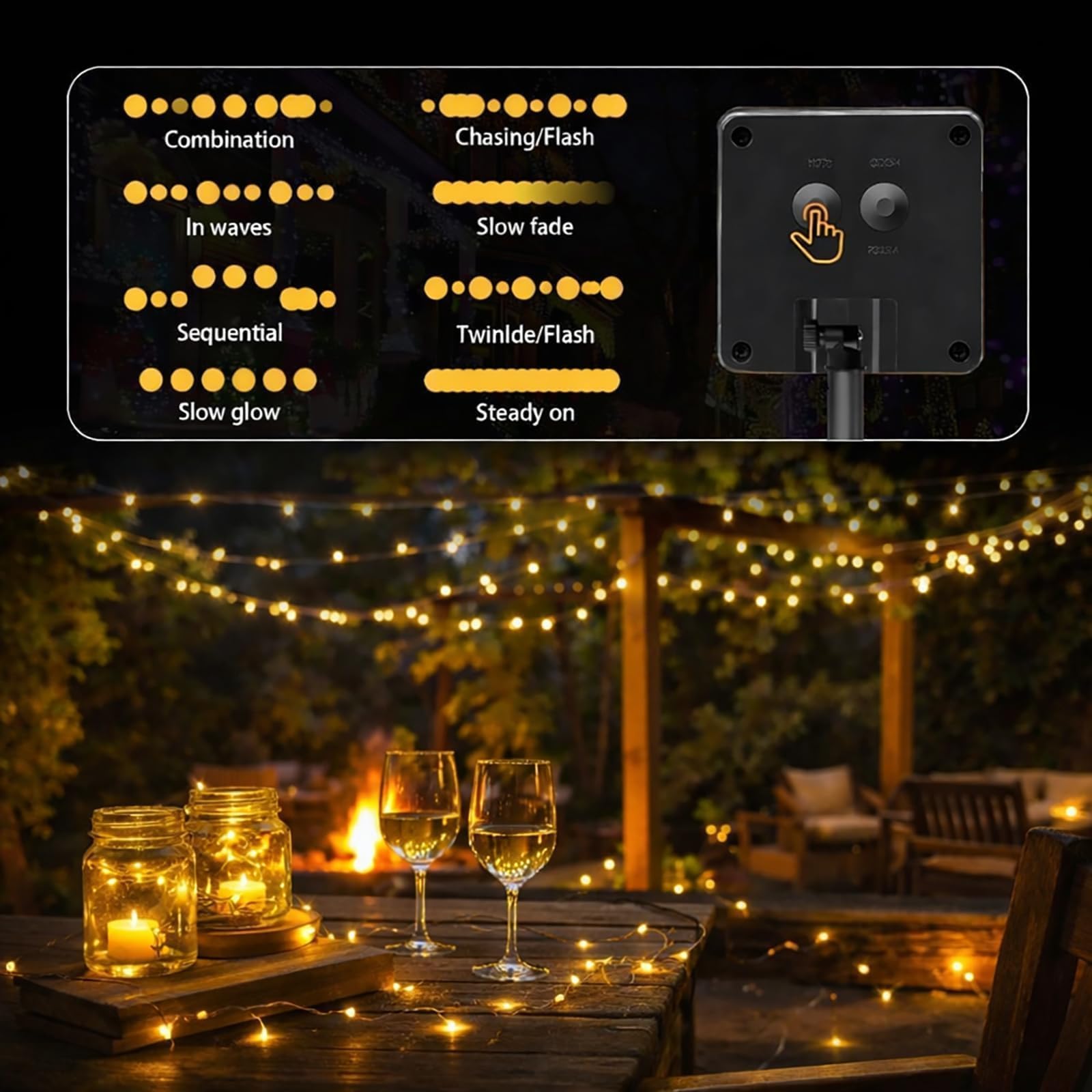 SyouHome Confezione da 4 luci solari per esterni, 800 LED extra lunghe 60 m, 8 modalità e impermeabili IP65, luci scintillanti per giardino, Natale, balcone, albero, festa di nozze (calda)