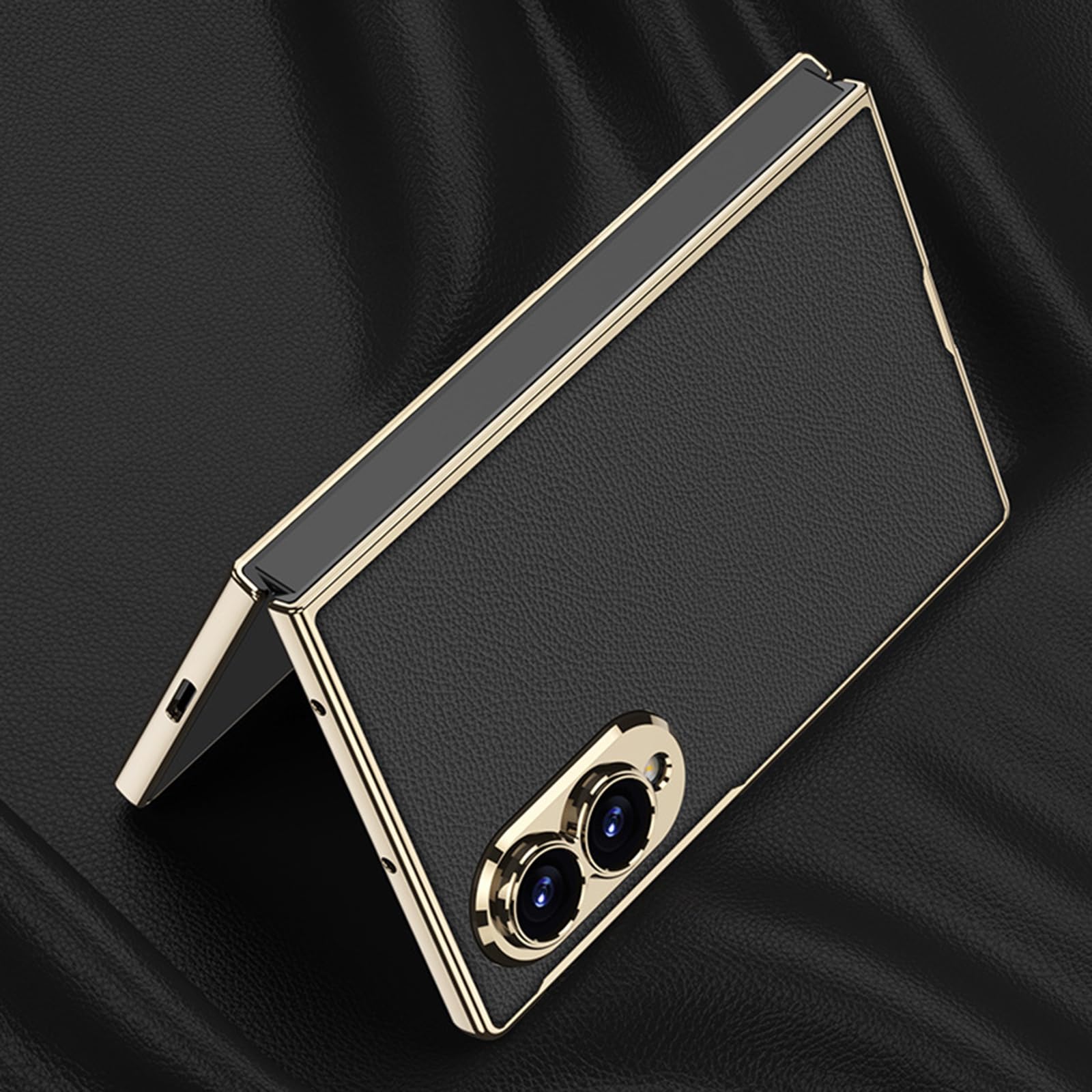 Funda Galvanizada For Samsung Galaxy Z Fold 8, con Protección De Lente De Pantalla Funda Todo Incluido Funda Delgada De Cuero De Lujo For Negocios(Black)