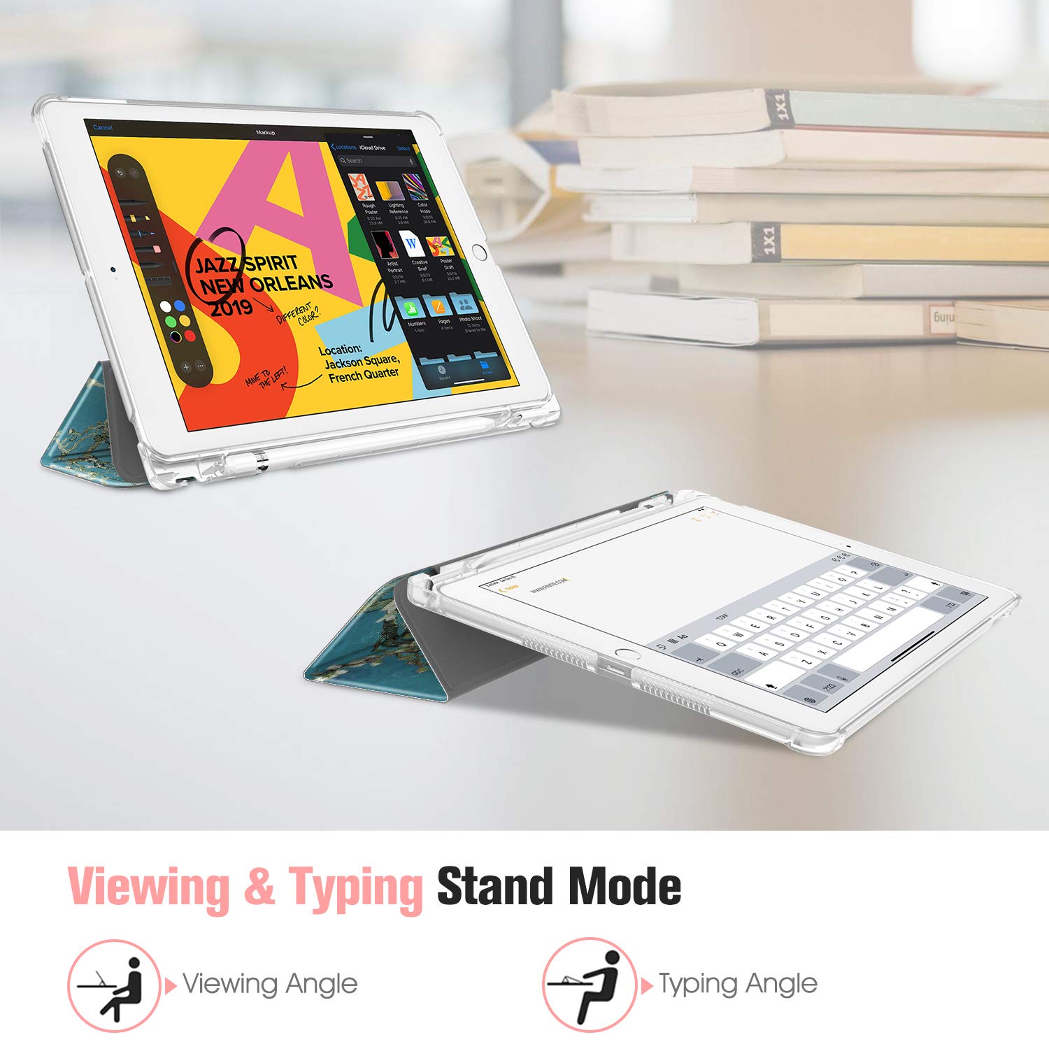 FINTIE Custodia per iPad 10.2 Pollici 9a / 8a / 7a Generazione (2021 2020 2019) con Built-in Pencil Holder - Sottile Leggero Semi-Trasparente Cover Case con Auto Sveglia/Sonno, Blossom