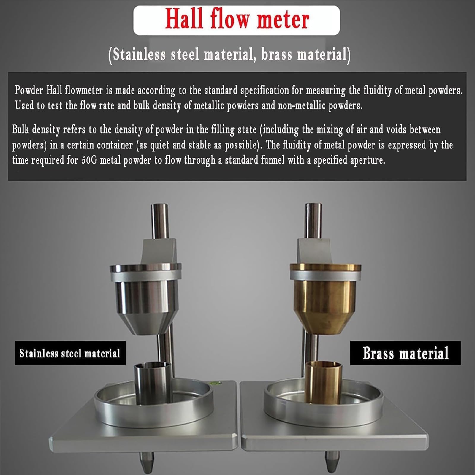 This Flow Meter, Powder Bulk Density Tester with Stainless Steel Funnel, Adjustable Height for Accurate Flow and Density Measurement
