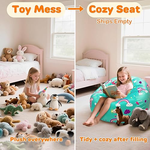 Miniatura 30 de Lukeight - Puf de almacenamiento de animales de peluche para niños, funda para puf de dinosaurio con cremallera para organizar la habitación de