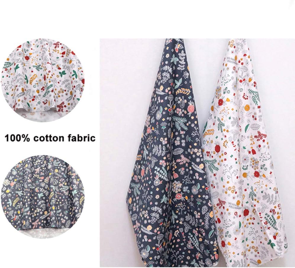 Hanjunzhao Checked Striped Floral Quilting Fabric, Dark Blue Gray Fat Quarters Fabric Bundles,18 x 22 inches