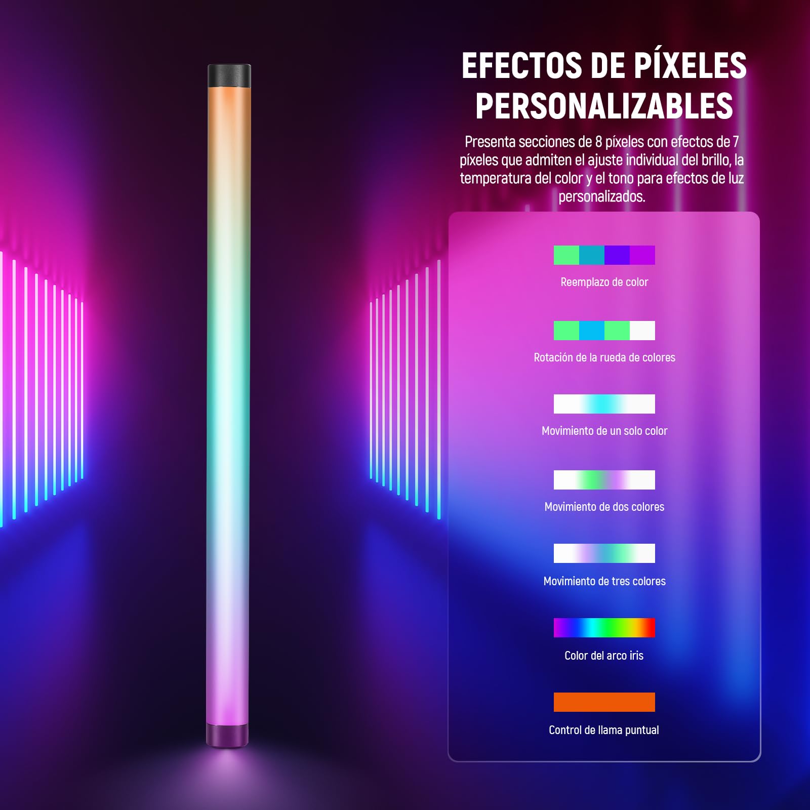 NEEWER TL60 RGB Barra de Luz, Todo Color RGBWW Fotografía Portátil LED Video Palo de Iluminación Admite Control App/2.4G/DMX, Lámpara con Efectos de 7 Píxeles, 2500-10000K CRI97+ TLCI98+, 3000mAh