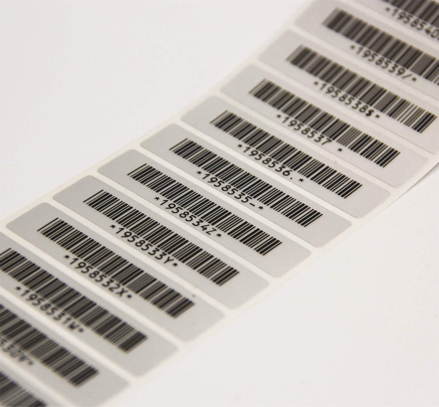 Etichette inventario in poliestere lucido 58 x 19 mm prestampate codici a barre e numerazione progressiva (500)