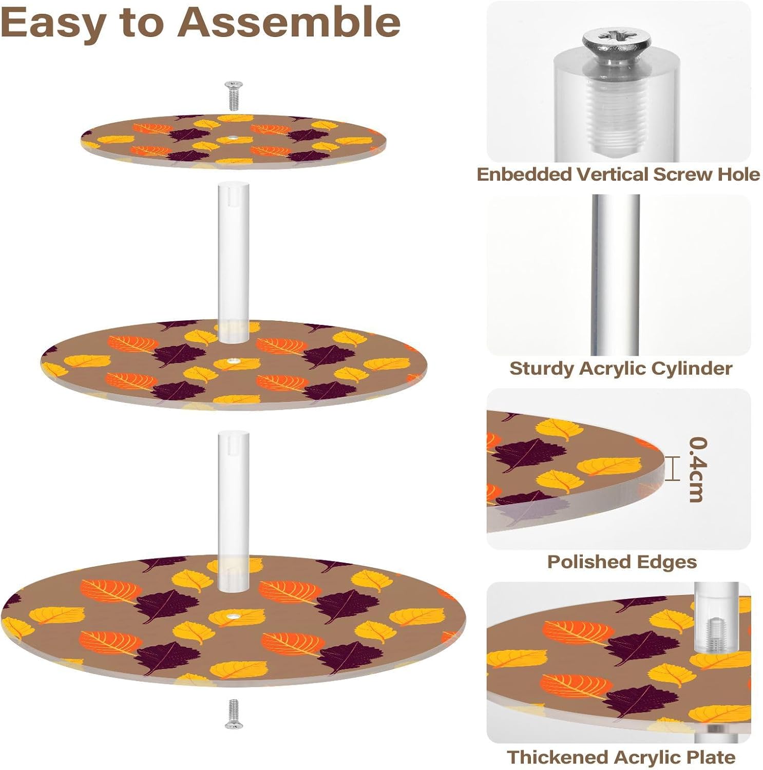 Leaves 3 Tier Acrylic Cupcake Stand, Cupcake Stand for 34 Cupcakes for Weddings, Christmas,Holidays,Parties,Birthday,Printed Cupcake Tower 23300286
