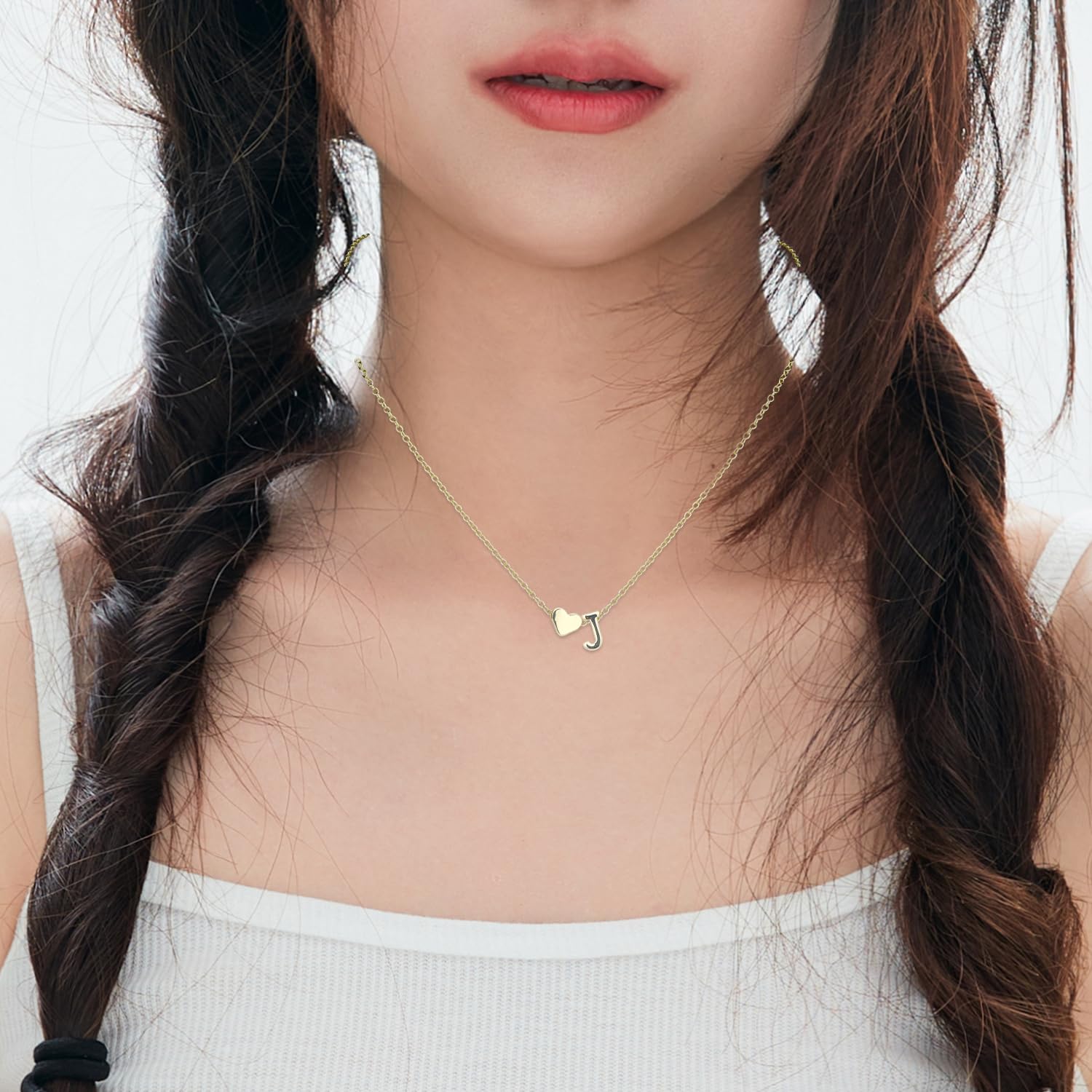 Women's Gold Heart-Shaped Letter Necklace, Gold-Plated Heart-Shaped Letter Necklace Gold Heart Initial Necklace for Women Girls (J) image 3