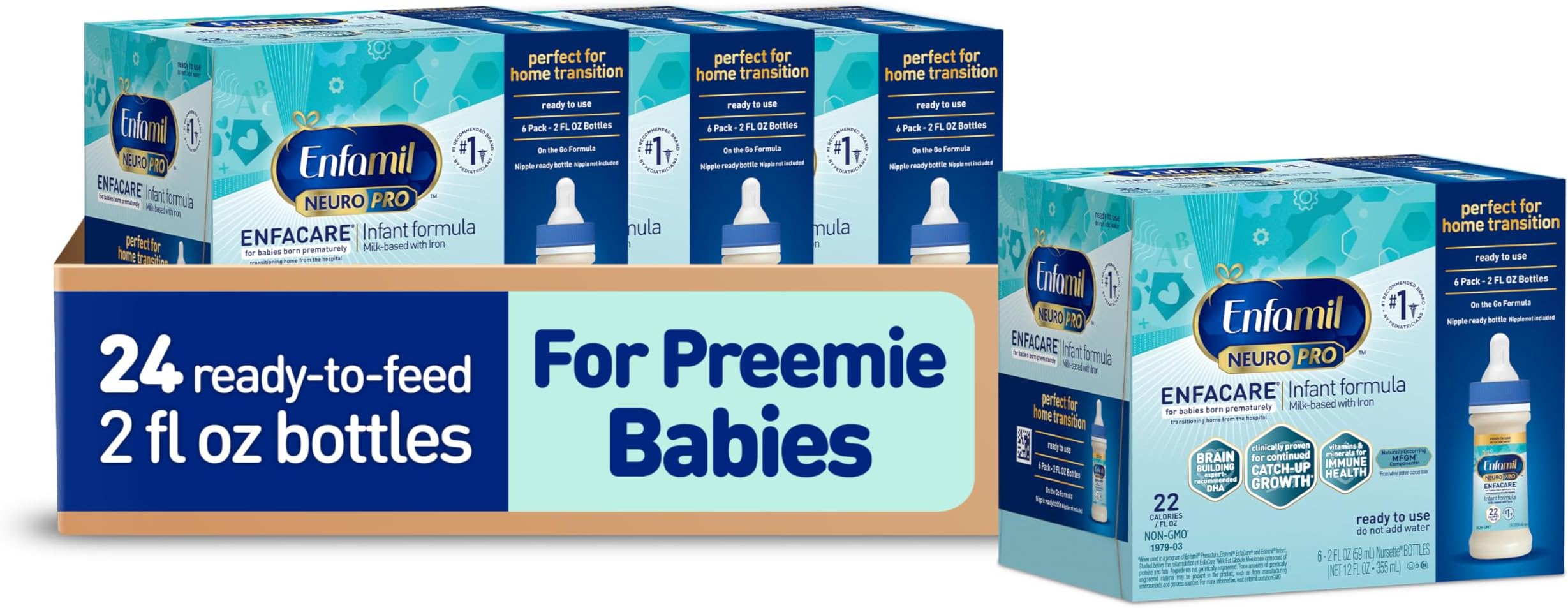 EnfamilNeuroPro EnfaCare High Calorie Premature Baby Formula, Milk-Based with Iron, Brain-Building DHA, Vitamins & Minerals for Immune Support, easy-to-digest proteins, Baby Milk, 2 Fl Oz, 24 Count