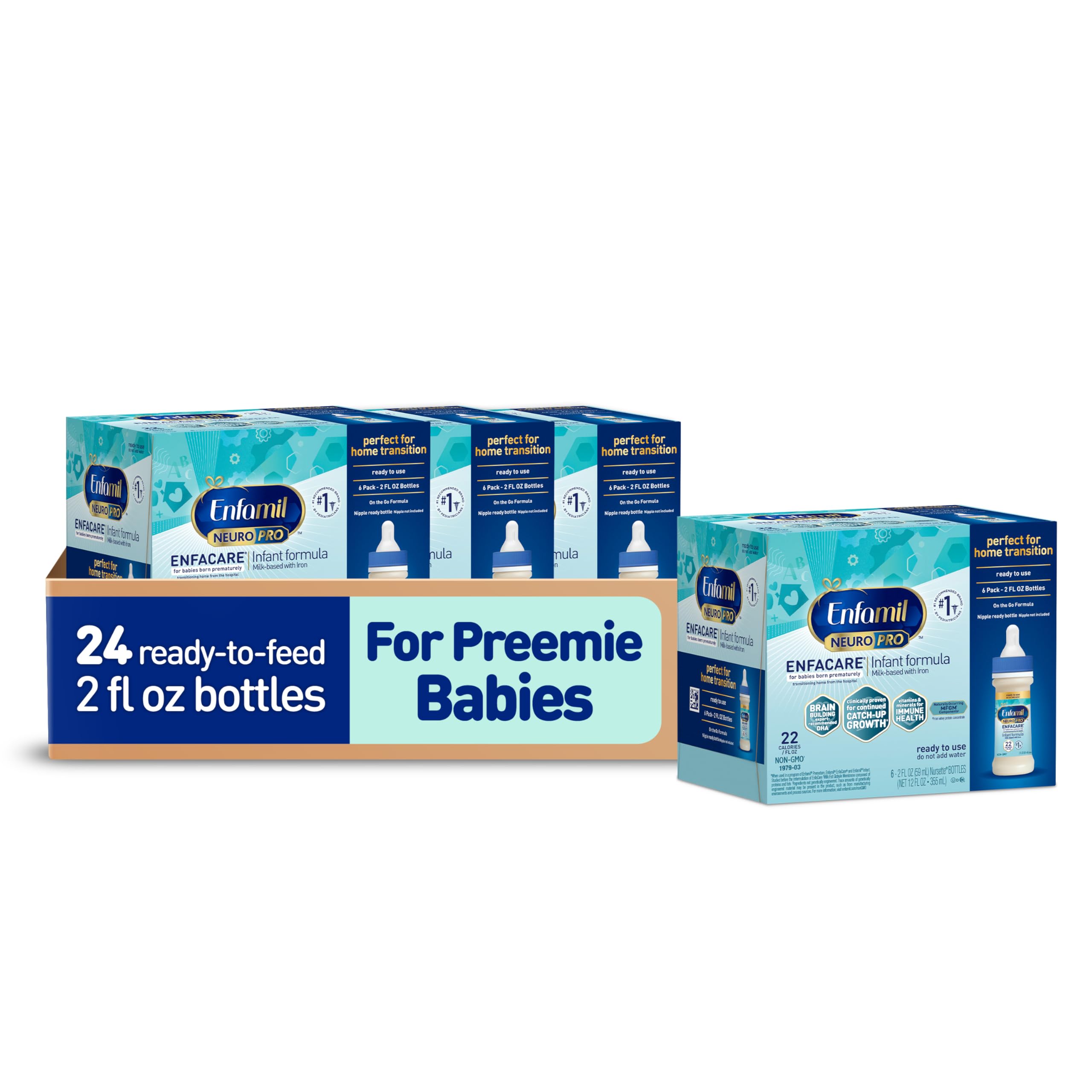EnfamilNeuroPro EnfaCare High Calorie Premature Baby Formula, Milk-Based with Iron, Brain-Building DHA, Vitamins & Minerals for Immune Support, easy-to-digest proteins, Baby Milk, 2 Fl Oz, 24 Count