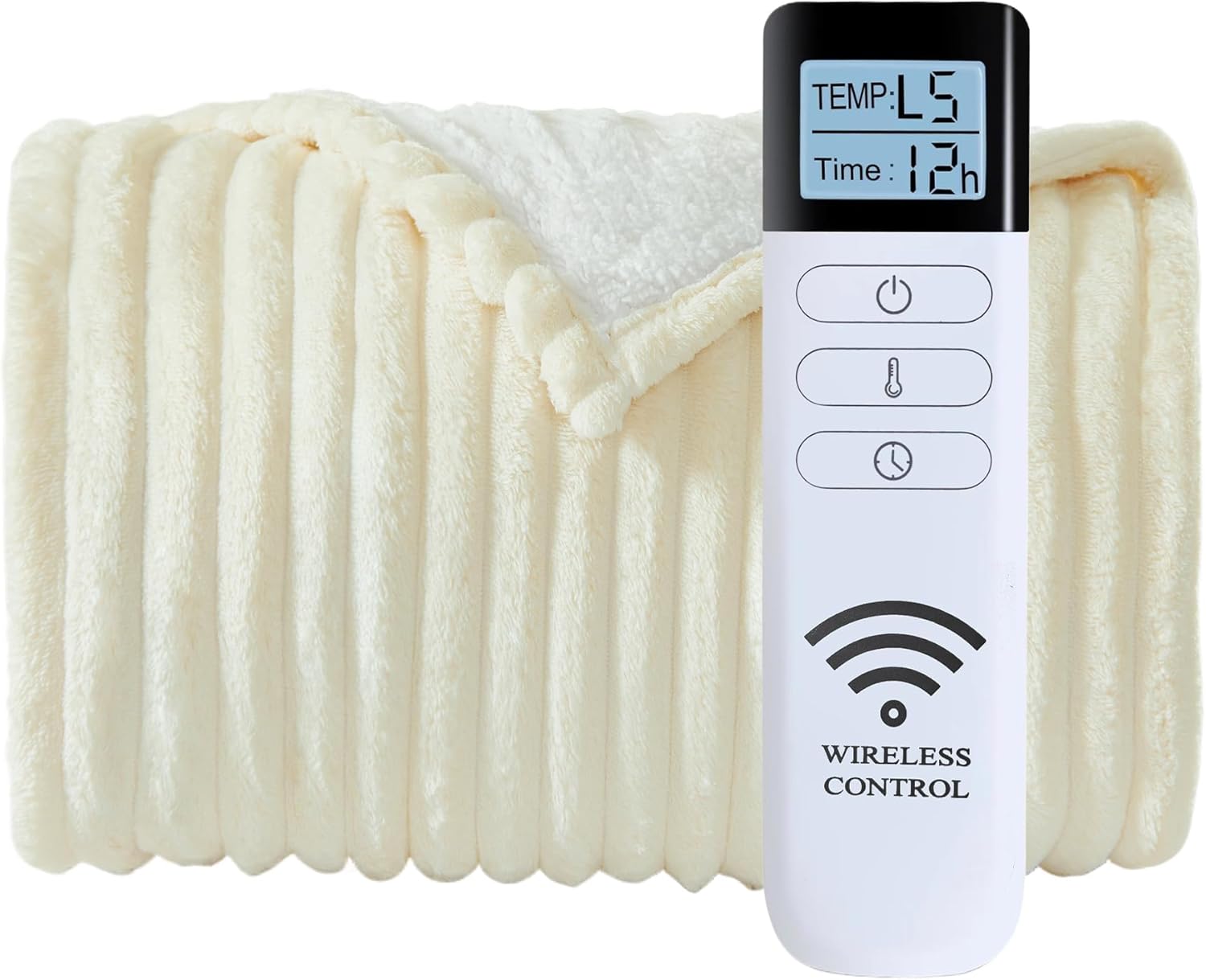 Heated Blanket Electric Blanket 50″x60″, Soft Flannel Sherpa Electric Throw with 5 Heating Level & 1-12 Hour Auto Off, Heated Throw with Overheating Protection, Machine Washable (Beige)