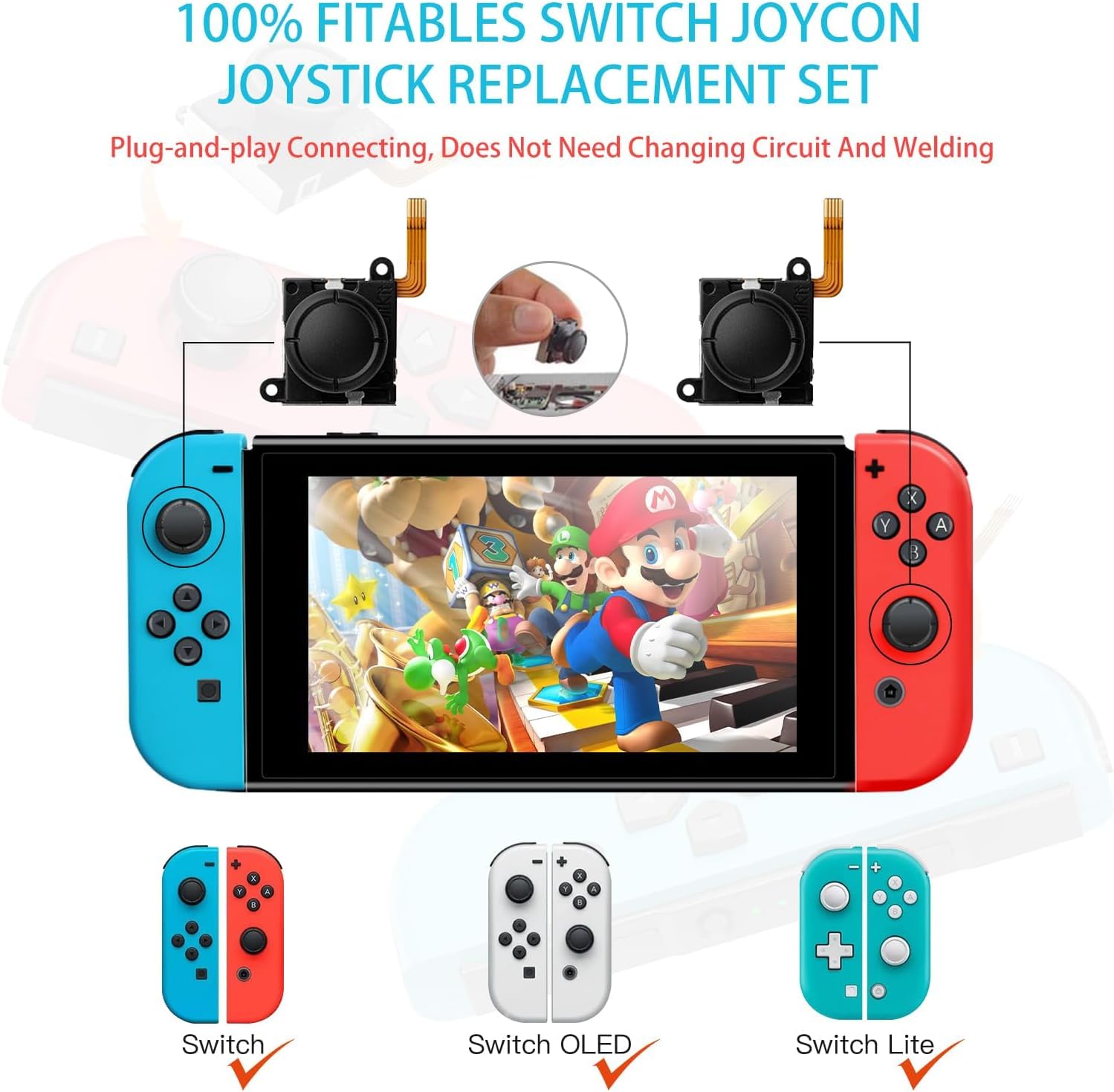 GuliKit Switch JoyCon Joystick Replacement, TMR Joystick, Updated Anti-Drift TMR Electromagnetic Joystick For Switch LCD/OLED Joy Con & Switch Lite with Repair Kit Accessories (2 Pack)