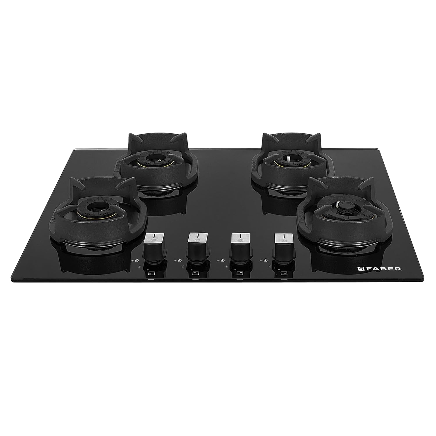 Faber 4 Burner 65cm Eros Hob |Auto-Ignition|Metal Knobs| Cast Iron Pan Support |Hob/Cooktop Hybrid| Black Glass Finish |5 Yrs Warranty on Glass & Valve,2 Yrs on Burner by Faber|Hob Eros IND 654 CI AI Faber 4 Burner 65cm Eros Hob |Auto-Ignition|Metal Knobs| Cast Iron Pan Support |Hob/Cooktop Hybrid| Black Glass Finish |5 Yrs Warranty on Glass & Valve,2 Yrs on Burner by Faber|Hob Eros IND 654 CI AI
