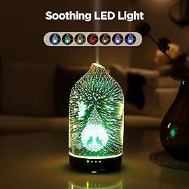 3D Glass Fairy Wish Tree Aromatherapy Diffuser 160ml ultrasonic Cool Mist Scent Aroma Essential Oil Diffuser Humidifier with Intermittent Mist & LED 7 Colorful Changing Night Light for Bedroom