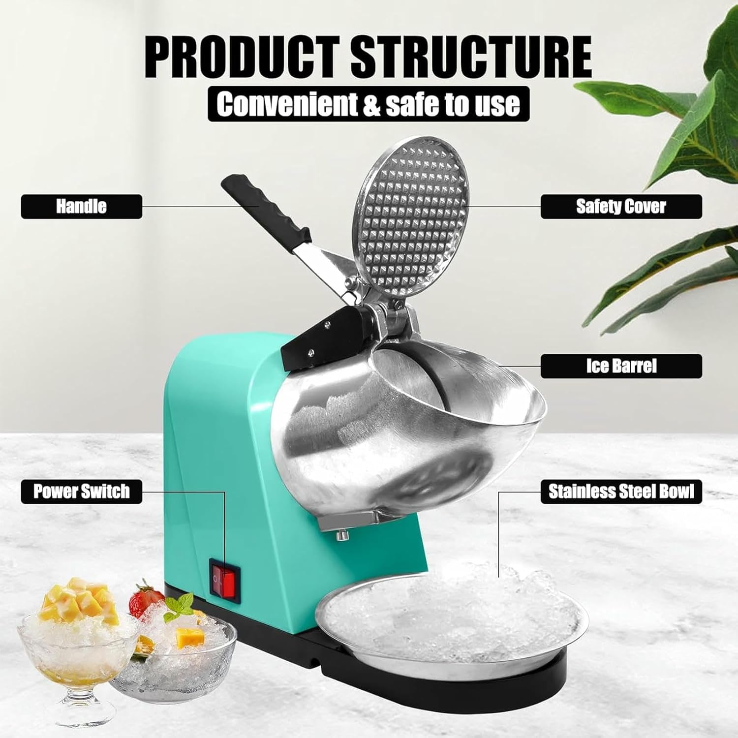 110V Electric Ice Shaver Crusher,Premium Portable Ice Crusher and Shaved Ice Machine,Snow Cone Maker Shaved Ice Maker with Ice Plate for Home and Commercial Use