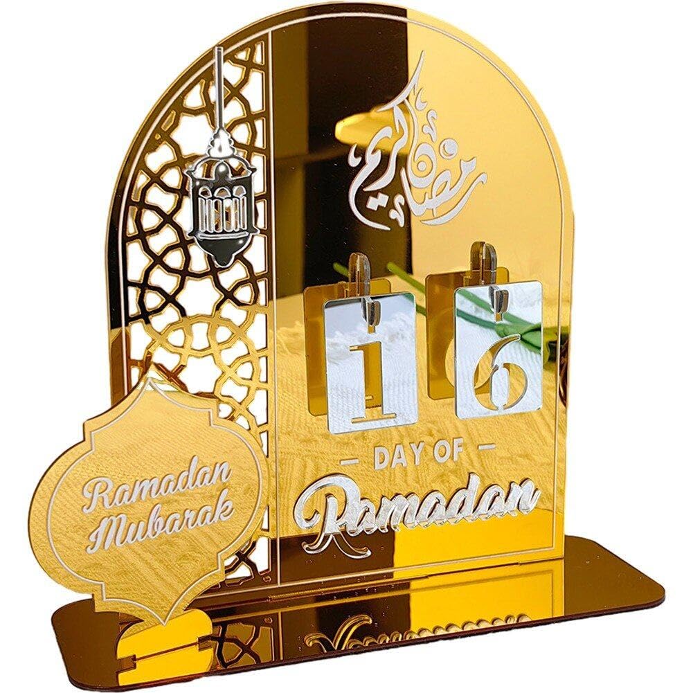 Luxylei Golden Acrylic Ramadan Countdown Calendar Gifts Day Of Ramadan Calendar With Base Replacing Numbers Ramadan Mubarak Islam Advent Day