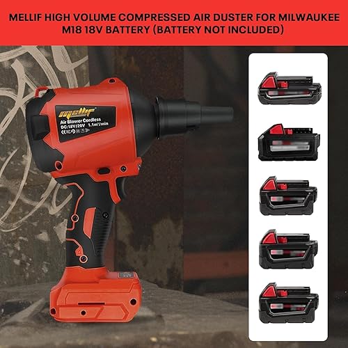 Miniatura 2 de Mellif - Plumero de aire comprimido de alto volumen para batería Milwaukee de 18 V, 3 velocidades, motor sin escobillas de 50000 RPM, luz LED, 7