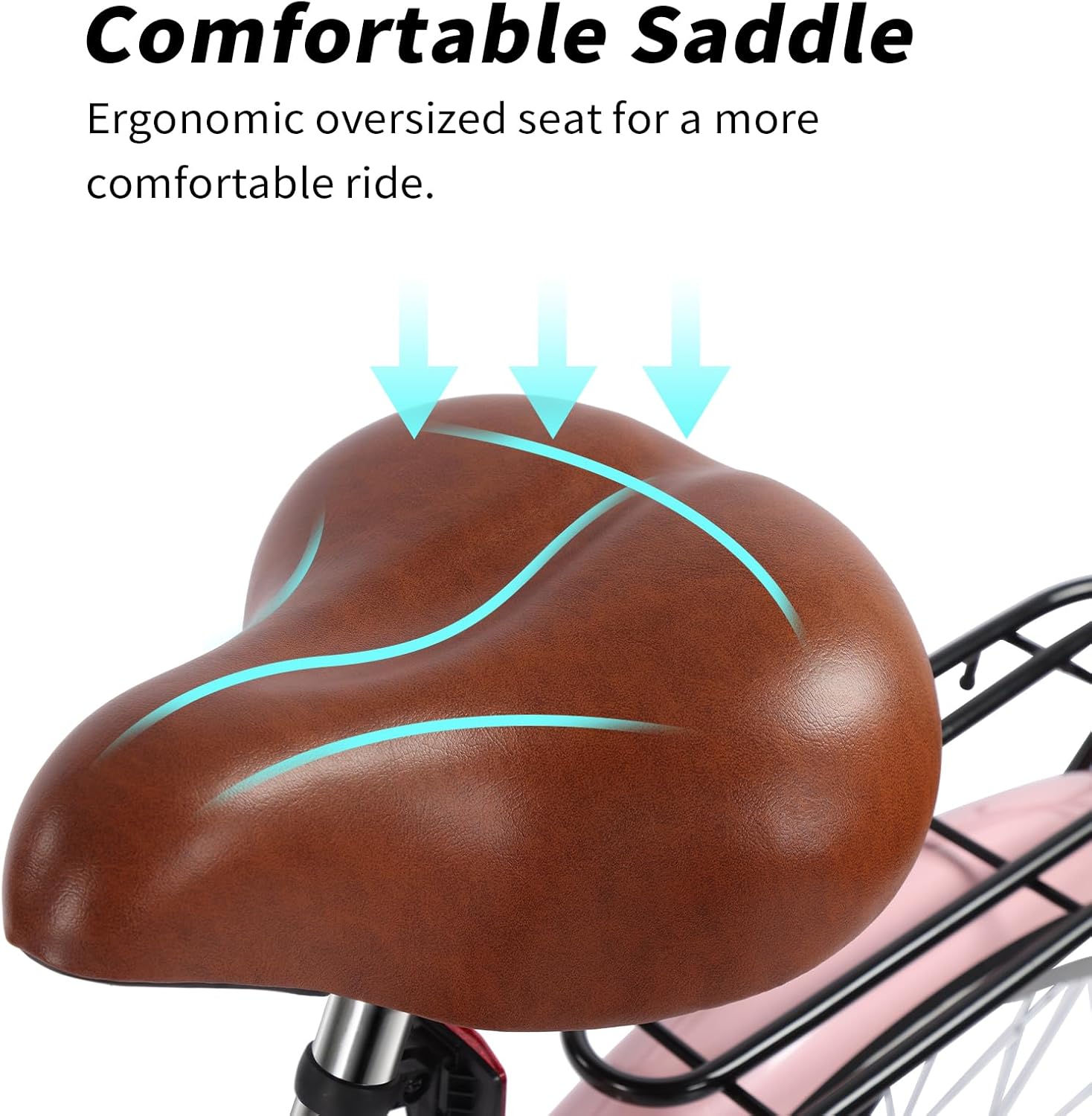 Beach Cruiser Bike, 26 Inch Adults Bicycle for Women, Single-Speed Coaster Brakewith Rear Basket, Recommended Height 5'3" to 6'2", Cruiser Bicycle Suitable for Women, Men, Teens-Pink