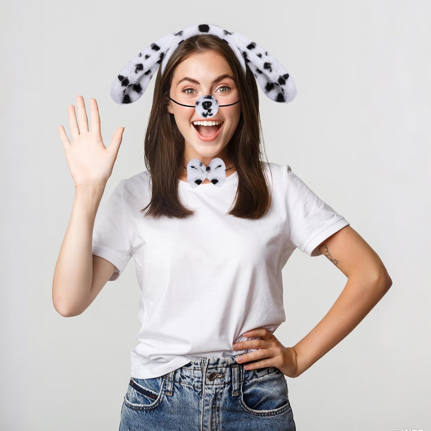 4 Pieces Dog Costume Set Dog Ears Headband Nose Tail and Bow Tie Cosplay Accessoies for Halloween Party - Image 2