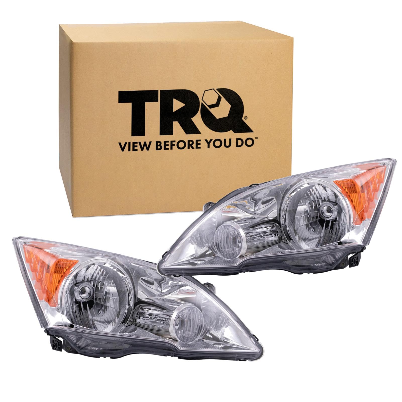 TRQ 2 Piece Headlight Assembly Set Driver &amp; Passenger Side Compatible with 2007-2011 Honda CR-V HO2502129 HO2503129